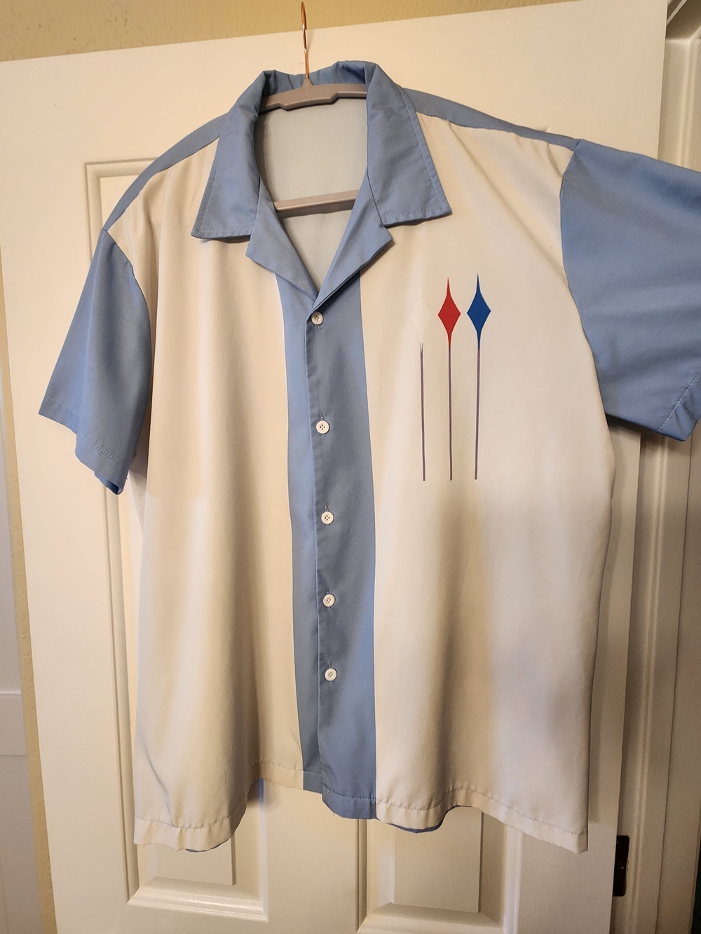Hardaddy Light Blue and White Short-Sleeve Retro Shirt with Geometric Print
